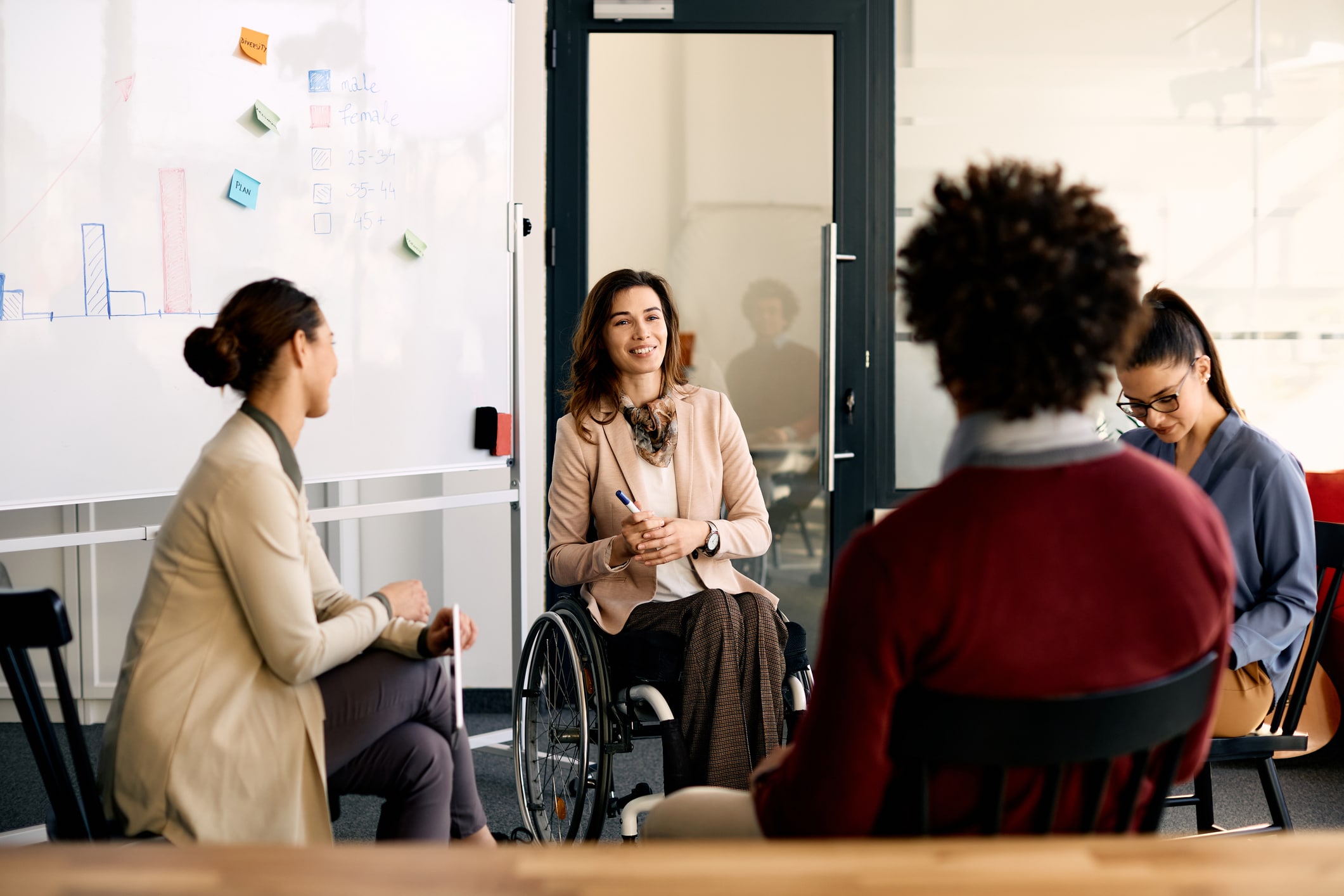 Women in a financial wellbeing workshop talking